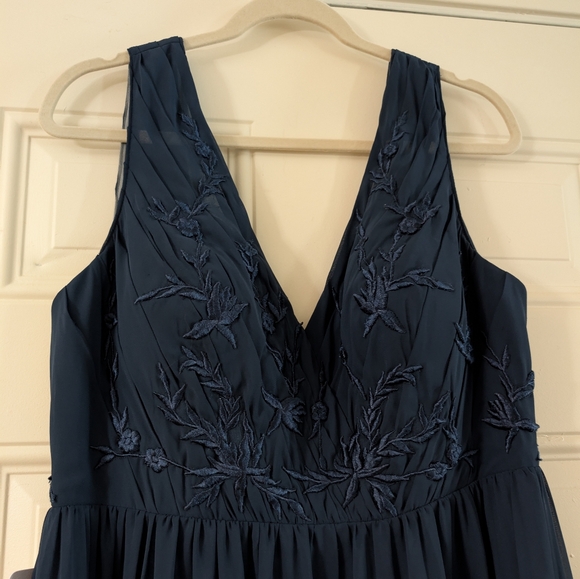 NWT Azazie Blue Navy Embroidered Floral Sleeveless Bridesmaid Gown Dress 14 - Picture 2 of 11